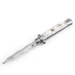 8.75 Inch Italian Stiletto Switch Kris Blade Fick Knife White with White Handle