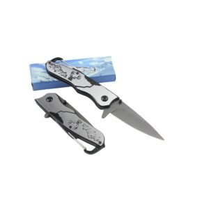 Hunting Style Pocket Knife – Folding EDC Knife with Mountain Scene Handle Design