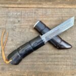 Damascus knife with wooden case, wilderness hand-held meat, portable survival knife