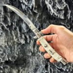 9 inch white shell resin curved blade switchblade stiletto switchblade