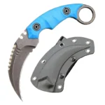 Karambit Knife D2 Steel + Nylon Fiberglass Handle Outdoor Claw Knife With Kydex Sheath Edc-Blue