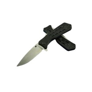 EDC Tactical Pocket Knife – Black Folding Blade with Flipper and Steel Vent Grip Design