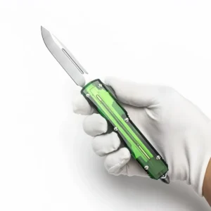 Green translucent handle OTF knife - Image 3