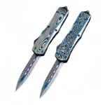 Blue titanium alloy straight out switchblade knife