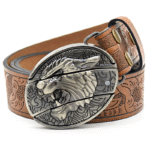 Belt Buckle Pocket Knife-Tiger Head Knife Buckle Embossed Brown