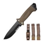 Hunting half-tooth knife Outdoor survival knife Portable self-defense knife-Brown