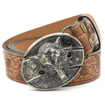 Belt Buckle Knife-Wolf Head Buckle Embossed Brown