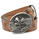 Belt Buckle Knife-Skull Buckle Embossed Brown