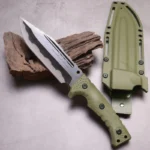 Camping outdoor survival knife portable knife high hardness straight knife sharp survival knife integrated keel high hardness tactical knife--Green-2