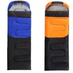 Portable outdoor down sleeping bag for camping and keeping warm.