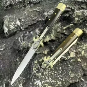 9-inch Italian classic switchblade with horn handle and snake blade - Image 3