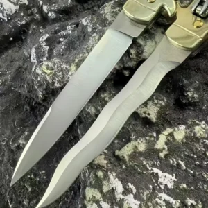 9-inch Italian classic switchblade with horn handle and snake blade - Image 4