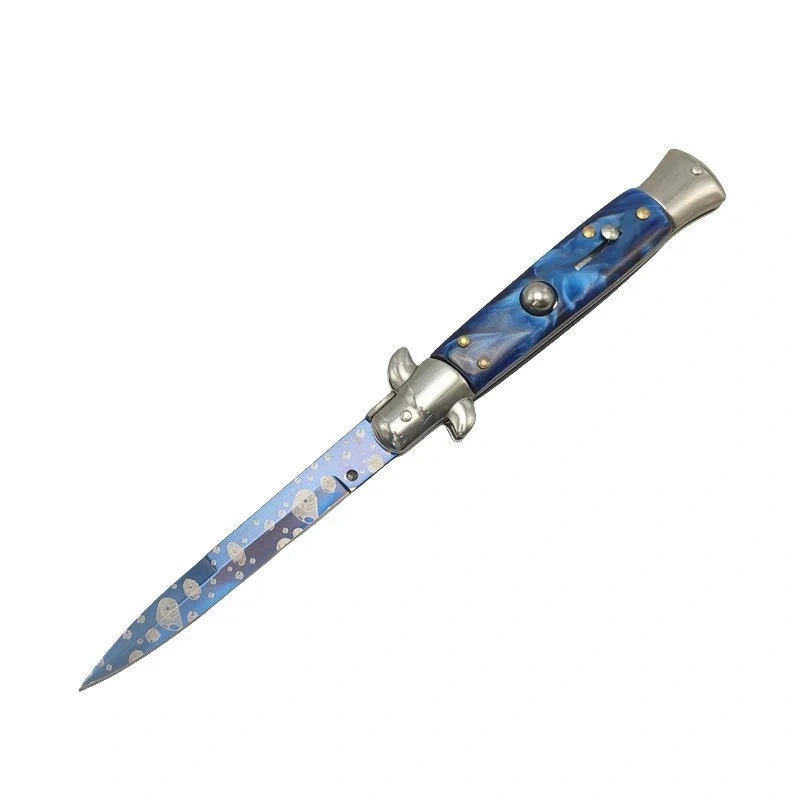3-3-1.webp 8.75 Inch Blue Handle Stiletto Knife Switchblade - Image 1
