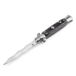 8.75 Inch Italian Stiletto Switch Kris Blade Fick Knife Black with White Handle