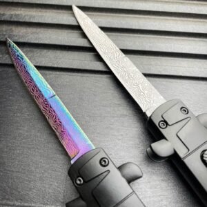 9 inch Auto knife Italian Stiletto Style OTF Knife Damascus Etch - Image 3