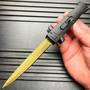 9 inch Auto knife Italian Stiletto Style OTF Knife Damascus Etch - Image 8