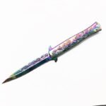 Colored titanium rose embossed stiletto knife